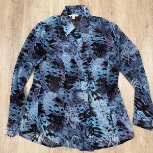 CAbi Sheer Purple and Blue Snakeskin Print Blouse Size M